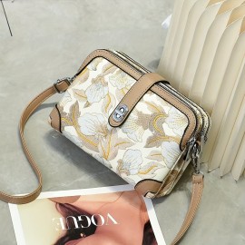 Women's Crossbody Bag with Floral-like Pattern - Pastel Pink, Turn-Lock Closure, Adjustable Strap - Lightweight PU Purse for Everyday, Valentine's Gift, Parties - Elegant Ladies Handbag with Secure Closure