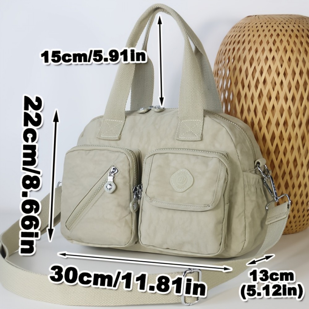 BO Women'S Multi-Pocket Nylon Crossbody Bag - Large Capacity Detachable Shoulder Strap, Multiple Zipper Pockets, Casual Style for Travel & Commuting, Available in Khaki, Light Purple, Dark Green, Watermelon Red, Black, Travel Bag, Commuter Handbag, Stylish Accessory, Durable Zipper Closure