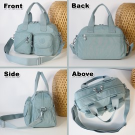 BO Women'S Multi-Pocket Nylon Crossbody Bag - Large Capacity Detachable Shoulder Strap, Multiple Zipper Pockets, Casual Style for Travel & Commuting, Available in Khaki, Light Purple, Dark Green, Watermelon Red, Black, Travel Bag, Commuter Handbag, Stylish Accessory, Durable Zipper Closure