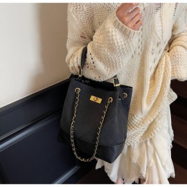 1pc Women's Retro Bucket Bag with Golden-Tone Hardware & Chain Strap - Elegant Golden-Tone Hardware, Buckle Closure, Lining - Coffee Brown/Light Brown/Gray/Black Handbag for Casual & Formal Events - Versatile Everyday & Special Occasion Bag - Korean Fashion Messenger Bag with Detachable Strap, Structured Design & Golden-Tone Hardware - Early Autumn Model, Nylon Handbags For Women, Shoulder Bags For Women Elegant Classy, Designer Bags For Women High Quality, Mini Handbag,