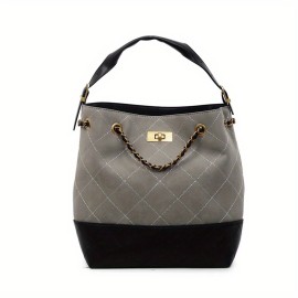 1pc Women's Retro Bucket Bag with Golden-Tone Hardware & Chain Strap - Elegant Golden-Tone Hardware, Buckle Closure, Lining - Coffee Brown/Light Brown/Gray/Black Handbag for Casual & Formal Events - Versatile Everyday & Special Occasion Bag - Korean Fashion Messenger Bag with Detachable Strap, Structured Design & Golden-Tone Hardware - Early Autumn Model, Nylon Handbags For Women, Shoulder Bags For Women Elegant Classy, Designer Bags For Women High Quality, Mini Handbag,