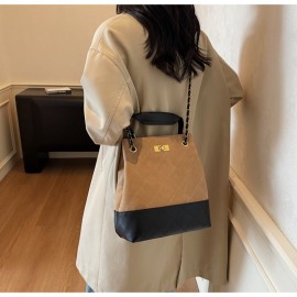 1pc Women's Retro Bucket Bag with Golden-Tone Hardware & Chain Strap - Elegant Golden-Tone Hardware, Buckle Closure, Lining - Coffee Brown/Light Brown/Gray/Black Handbag for Casual & Formal Events - Versatile Everyday & Special Occasion Bag - Korean Fashion Messenger Bag with Detachable Strap, Structured Design & Golden-Tone Hardware - Early Autumn Model, Nylon Handbags For Women, Shoulder Bags For Women Elegant Classy, Designer Bags For Women High Quality, Mini Handbag,