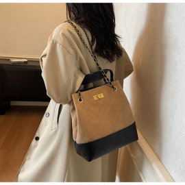 1pc Women's Retro Bucket Bag with Golden-Tone Hardware & Chain Strap - Elegant Golden-Tone Hardware, Buckle Closure, Lining - Coffee Brown/Light Brown/Gray/Black Handbag for Casual & Formal Events - Versatile Everyday & Special Occasion Bag - Korean Fashion Messenger Bag with Detachable Strap, Structured Design & Golden-Tone Hardware - Early Autumn Model, Nylon Handbags For Women, Shoulder Bags For Women Elegant Classy, Designer Bags For Women High Quality, Mini Handbag,
