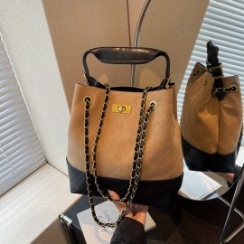 1pc Women's Retro Bucket Bag with Golden-Tone Hardware & Chain Strap - Elegant Golden-Tone Hardware, Buckle Closure, Lining - Coffee Brown/Light Brown/Gray/Black Handbag for Casual & Formal Events - Versatile Everyday & Special Occasion Bag - Korean Fashion Messenger Bag with Detachable Strap, Structured Design & Golden-Tone Hardware - Early Autumn Model, Nylon Handbags For Women, Shoulder Bags For Women Elegant Classy, Designer Bags For Women High Quality, Mini Handbag,