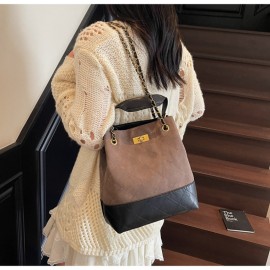 1pc Women's Retro Bucket Bag with Golden-Tone Hardware & Chain Strap - Elegant Golden-Tone Hardware, Buckle Closure, Lining - Coffee Brown/Light Brown/Gray/Black Handbag for Casual & Formal Events - Versatile Everyday & Special Occasion Bag - Korean Fashion Messenger Bag with Detachable Strap, Structured Design & Golden-Tone Hardware - Early Autumn Model, Nylon Handbags For Women, Shoulder Bags For Women Elegant Classy, Designer Bags For Women High Quality, Mini Handbag,