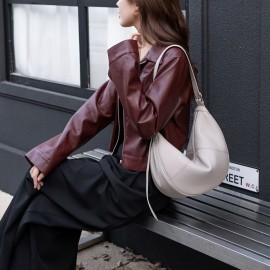 Women's Large Capacity Handbag - Elegant Full-Grain Crossbody Bag with Golden-Tone Hardware, Zipper Closure & Lining, Structured Round Top & Flat Base - Versatile Everyday Purse for Work, Travel, Formal Events (White/Red/Black) - Durable & Easy Maintenance, Wipeable Surface, Golden-Tone Hardware, Spacious Interior for Everyday Essentials, Casual to Formal Use, Bag for Women High Quality, Womens Shoulder Bag with Buckles, Luxurious Bag for Women,