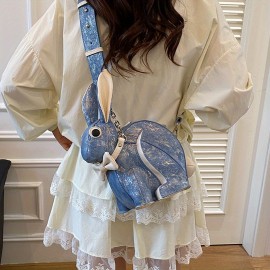 New Luxury Design - Cute Rabbit-Shaped Shoulder Bag with Removable Strap, Light Blue, Elegant Zipper Closure, Polyester Lining, Perfect for Formal & Casual Occasions, Formal Occasion Bag | Playful Accessory | Durable Zipper Closure, Cute Rabbit Accessories