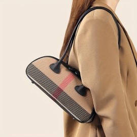 Ondy Women's Vintage Plaid & Cowhide Messenger Bag & Baguette Clutch - Caramel Brown/Black, Adjustable Strap, Zipper Closure, Nylon Lining - All-Season Commuting, Travel & Office Handbag for Women & White-Collar Workers, Cowgirl Purse, Daily Commuting Accessory, Twotone Design, Sturdy Handle Construction