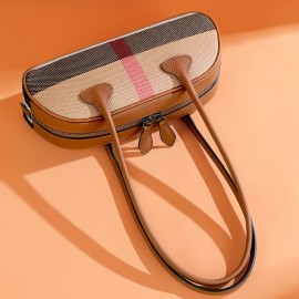 Ondy Women's Vintage Plaid & Cowhide Messenger Bag & Baguette Clutch - Caramel Brown/Black, Adjustable Strap, Zipper Closure, Nylon Lining - All-Season Commuting, Travel & Office Handbag for Women & White-Collar Workers, Cowgirl Purse, Daily Commuting Accessory, Twotone Design, Sturdy Handle Construction