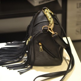 Leisure Trendy Western Style Shoulder Bag, Solid Color Tassel Decor Crossbody Bag For Women