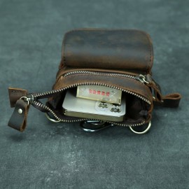 Genuine Leather Men's Waist Bag - Anti-Theft 7-Inch Phone Crossbody Bag with Adjustable Strap, Large Capacity & Hook Closure, Casual Outdoor Sports & Daily Commute Bag for Men, Leather Crossbody Bag, Vintage Leather Look, Secure Zipper Closure