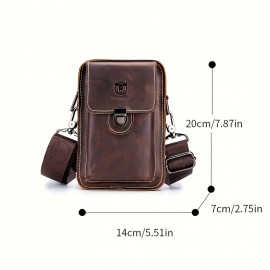 Men's Genuine Leather Crossbody Bag with Adjustable Strap - Brown One Shoulder Backpack, Front Flap Closure & Metal Eyelets - Compact Everyday, Motorcycle, Formal Bag - Sturdy First-Layer Cowhide Construction for Men, Secure Travel Pouch, Vintage Aesthetic