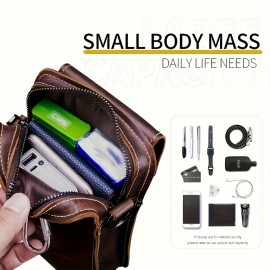 Men's Genuine Leather Crossbody Bag with Adjustable Strap - Brown One Shoulder Backpack, Front Flap Closure & Metal Eyelets - Compact Everyday, Motorcycle, Formal Bag - Sturdy First-Layer Cowhide Construction for Men, Secure Travel Pouch, Vintage Aesthetic