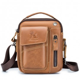 1pc Fashion Genuine Leather Men'S Crossbody Bag, Adjustable Shoulder Strap, Multi-Compartment Satchel with Top Handle, Zipper Closure, Non-Washable, for Outings - Dark Brown