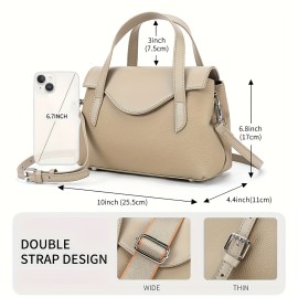 Genuine Leather Handbag, Top-Grain Cowhide Genuine Leather Crossbody Bag with Adjustable Strap, Solid Color Genuine Leather Shoulder Bag for Business, Commute, and Gatherings - A Gift for Loved Ones