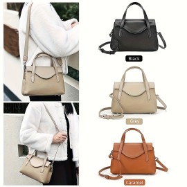 Genuine Leather Handbag, Top-Grain Cowhide Genuine Leather Crossbody Bag with Adjustable Strap, Solid Color Genuine Leather Shoulder Bag for Business, Commute, and Gatherings - A Gift for Loved Ones