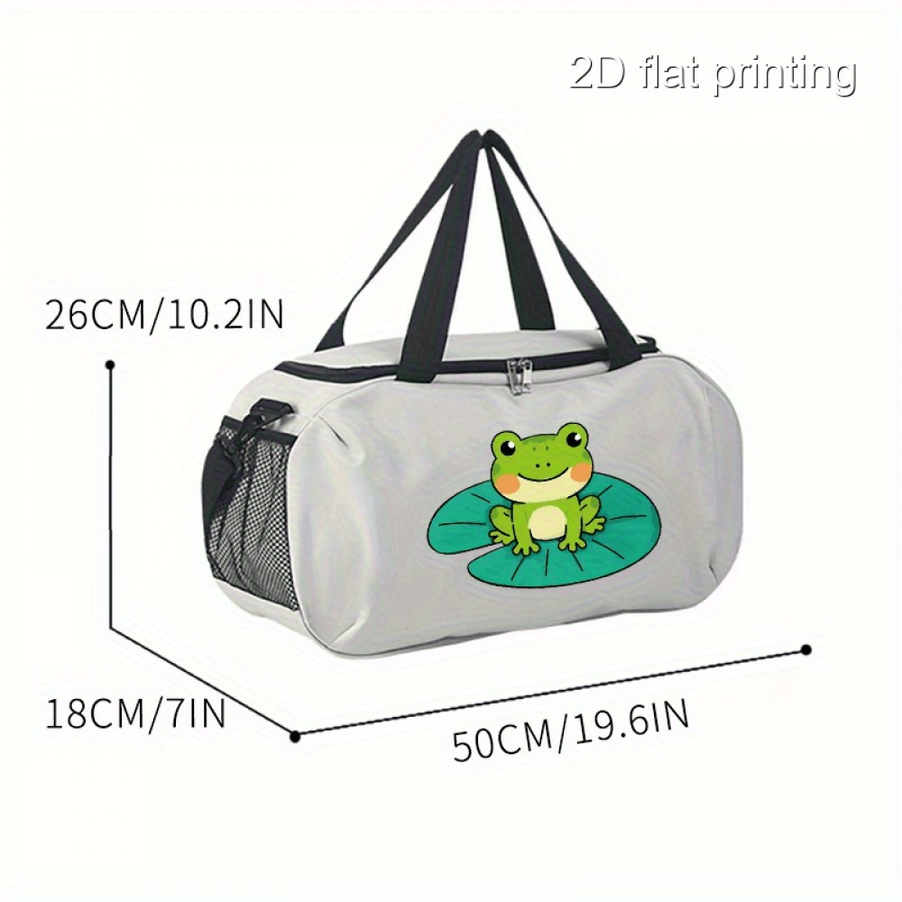 1pc Frog Design Large Capacity Travel Duffel Bag - Durable Polyester Sports & Yoga Tote with Shoulder Strap, Playful Green Frog Illustration, Perfect for Gym, Outdoor Adventures, and Daily Use