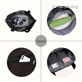 1pc Men's Stylish Large Capacity Yoga Gym Tote Bag with Pomeranian & Floral Design, Wet/Dry Separation, Black Fabric Handbag for Daily Use & Fitness