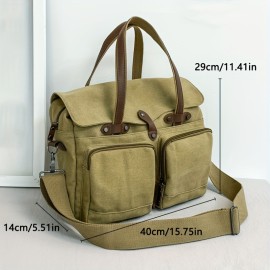 Large Capacity Canvas Multi Pockets Retro Casual Flip Handheld Bag, Fashionable Men's One Shoulder Tote Bag & Durable Backpack for Short-term Travel and Camping