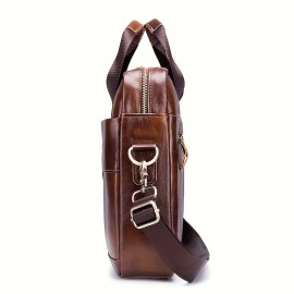 Men's Genuine Leather Tote Bag - Large Capacity, Multifunctional Briefcase with Adjustable Shoulder Strap, Durable First Layer Cowhide, Brown Multi-Compartment Design for Business Trips & Daily Commute, Daily Commute Bag | Multifunctional Design | Quality Leather Craftsmanship