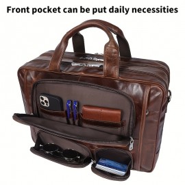 [Leather Briefcase] Genuine Leather Business Briefcase | Large Capacity Cowhide Leather Handbag for Men Commuting