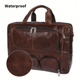 [Leather Briefcase] Genuine Leather Business Briefcase | Large Capacity Cowhide Leather Handbag for Men Commuting