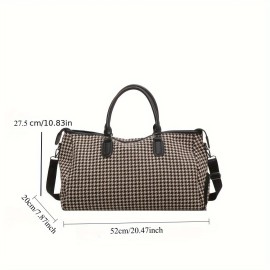 Large Capacity Houndstooth Pattern Sports Bag, Versatile Travel Luggage Handbag, Trendy Overnight Bag