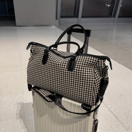 Large Capacity Houndstooth Pattern Sports Bag, Versatile Travel Luggage Handbag, Trendy Overnight Bag