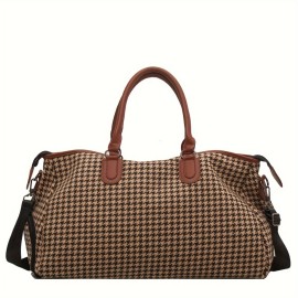 Large Capacity Houndstooth Pattern Sports Bag, Versatile Travel Luggage Handbag, Trendy Overnight Bag
