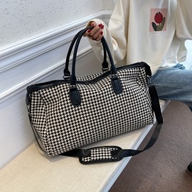 Large Capacity Houndstooth Pattern Sports Bag, Versatile Travel Luggage Handbag, Trendy Overnight Bag
