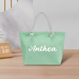 Women's Customizable Personalized Name/Text Handbag - Large Capacity Lightweight Tote Bag with Zip Closure, Pastel Pink (Custom Colors available) - for Commuting, Travel, Work, Everyday Use - Ideal Gift, Sturdy Shoulder Straps, Quality Fabric Construction, Fashion Stripes, Reinforced Stitching, Fashion Lovers