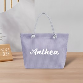 Women's Customizable Personalized Name/Text Handbag - Large Capacity Lightweight Tote Bag with Zip Closure, Pastel Pink (Custom Colors available) - for Commuting, Travel, Work, Everyday Use - Ideal Gift, Sturdy Shoulder Straps, Quality Fabric Construction, Fashion Stripes, Reinforced Stitching, Fashion Lovers