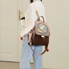 XY BAG Women's Fashion Backpack Ethnic Style Elegant Anti-Theft Lightweight Bag - Chic Pattern, Bohemian, Large Capacity, Adjustable Shoulder Straps, Tassel Detail, PU Material, Perfect for Travel and Daily Use