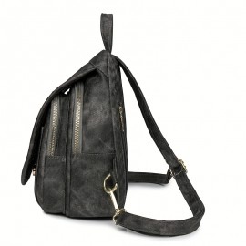 Vintage-Inspired Blue PU Backpack with Adjustable Straps & Multiple Pockets - Durable Everyday Use, Hand Washable Lining, Zipper Closure, Everyday Backpack|Vintageinspired Backpack|Durable Backpack