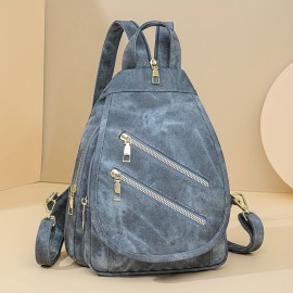 Vintage-Inspired Blue PU Backpack with Adjustable Straps & Multiple Pockets - Durable Everyday Use, Hand Washable Lining, Zipper Closure, Everyday Backpack|Vintageinspired Backpack|Durable Backpack