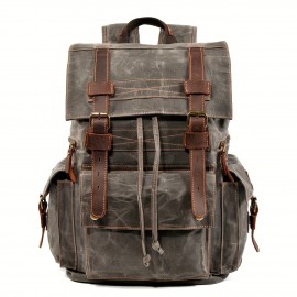 Vintage backpack men's oil wax canvas travel laptop bag outdoor casual crazy horse leather leather hiking bag