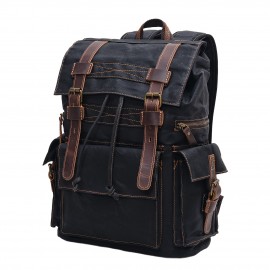 Vintage backpack men's oil wax canvas travel laptop bag outdoor casual crazy horse leather leather hiking bag