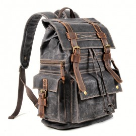 Vintage backpack men's oil wax canvas travel laptop bag outdoor casual crazy horse leather leather hiking bag