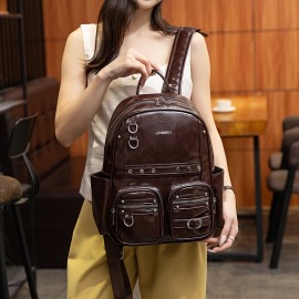 Women's Large Capacity Backpack - School, Work, Travel Backpack with Multiple Compartments, Heavy-Duty Shoulder Straps & Zipper Closure - Laptop Bag for Women, Business, College, Everyday Use - Available in Black, Brown, White - Elegant Minimalist Design, Backpack for Travel, Sleek Modern Look, Metallic Accents, Stylish Tote, Reinforced Straps, Professional Women