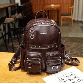 Women's Large Capacity Backpack - School, Work, Travel Backpack with Multiple Compartments, Heavy-Duty Shoulder Straps & Zipper Closure - Laptop Bag for Women, Business, College, Everyday Use - Available in Black, Brown, White - Elegant Minimalist Design, Backpack for Travel, Sleek Modern Look, Metallic Accents, Stylish Tote, Reinforced Straps, Professional Women