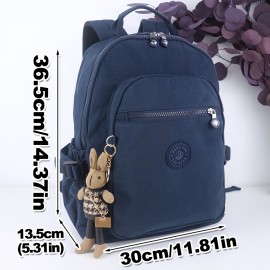 Women'S Large Capacity Laptop Backpack with Cute Rabbit Pendant - Nylon Travel Backpack, Multi-Pocket School, Work, Commute Backpack with Adjustable Strap, Backpack for Travel
