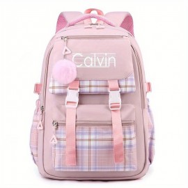 Calvin Inspired Backpack - Large Capacity School, Travel, Work Bag with Ergonomic Padded Straps, Multiple Compartments, Zipper Closure - Durable Nylon Backpack for Women & Men, Everyday Commute, College, Business - Available in Pink, Blue, Black - Machine Washable, Backpack for Travel, College Essentials, Geometric Pattern, Sturdy Construction, Versatile Carryall, Daily Commuters, Casual Style, Highquality Fabric, Office Workers, Women'S Backpack, Small Backpack For Volleyball, Jt