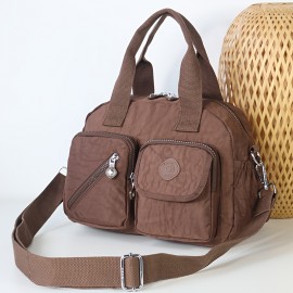 BO Women'S Multi-Pocket Nylon Crossbody Bag - Large Capacity Detachable Shoulder Strap, Multiple Zipper Pockets, Casual Style for Travel & Commuting, Available in Khaki, Light Purple, Dark Green, Watermelon Red, Black, Travel Bag, Commuter Handbag, Stylish Accessory, Durable Zipper Closure