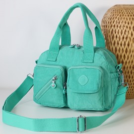 BO Women'S Multi-Pocket Nylon Crossbody Bag - Large Capacity Detachable Shoulder Strap, Multiple Zipper Pockets, Casual Style for Travel & Commuting, Available in Khaki, Light Purple, Dark Green, Watermelon Red, Black, Travel Bag, Commuter Handbag, Stylish Accessory, Durable Zipper Closure