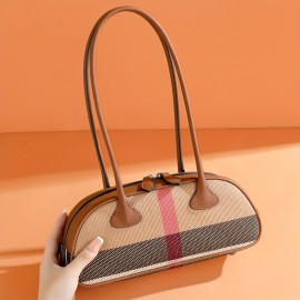 Ondy Women's Vintage Plaid & Cowhide Messenger Bag & Baguette Clutch - Caramel Brown/Black, Adjustable Strap, Zipper Closure, Nylon Lining - All-Season Commuting, Travel & Office Handbag for Women & White-Collar Workers, Cowgirl Purse, Daily Commuting Accessory, Twotone Design, Sturdy Handle Construction