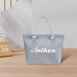 Women's Customizable Personalized Name/Text Handbag - Large Capacity Lightweight Tote Bag with Zip Closure, Pastel Pink (Custom Colors available) - for Commuting, Travel, Work, Everyday Use - Ideal Gift, Sturdy Shoulder Straps, Quality Fabric Construction, Fashion Stripes, Reinforced Stitching, Fashion Lovers