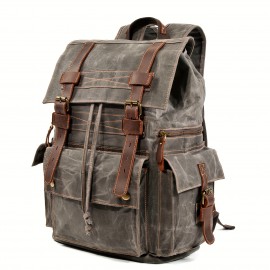 Vintage backpack men's oil wax canvas travel laptop bag outdoor casual crazy horse leather leather hiking bag