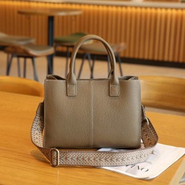 Women's Genuine Leather Handbag - Large Capacity Convertible Crossbody/Handbag with Detachable Strap, Golden-Tone Hardware & Secure Zipper Closure, Multi-Color Options (Black, Yellow, Red, Grey, Beige, Olive Green) - Durable Everyday Work & Travel Bag, Minimalist Design, Lined Interior, Spot Clean Only, Made in Guangzhou