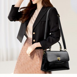 [Genuine Leather Messenger Bag] Genuine Leather Women's Messenger Bag - Classic Professional Purse with Golden-Tone Hardware, Secure Clasp Closure, Black/Coffee Brown, Elegant Handbag, Work Accessory, Vintageinspired Design, Sturdy Handles, Crossbody Purse, Stylish Travelers