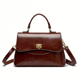 [Genuine Leather Messenger Bag] Genuine Leather Women's Messenger Bag - Classic Professional Purse with Golden-Tone Hardware, Secure Clasp Closure, Black/Coffee Brown, Elegant Handbag, Work Accessory, Vintageinspired Design, Sturdy Handles, Crossbody Purse, Stylish Travelers